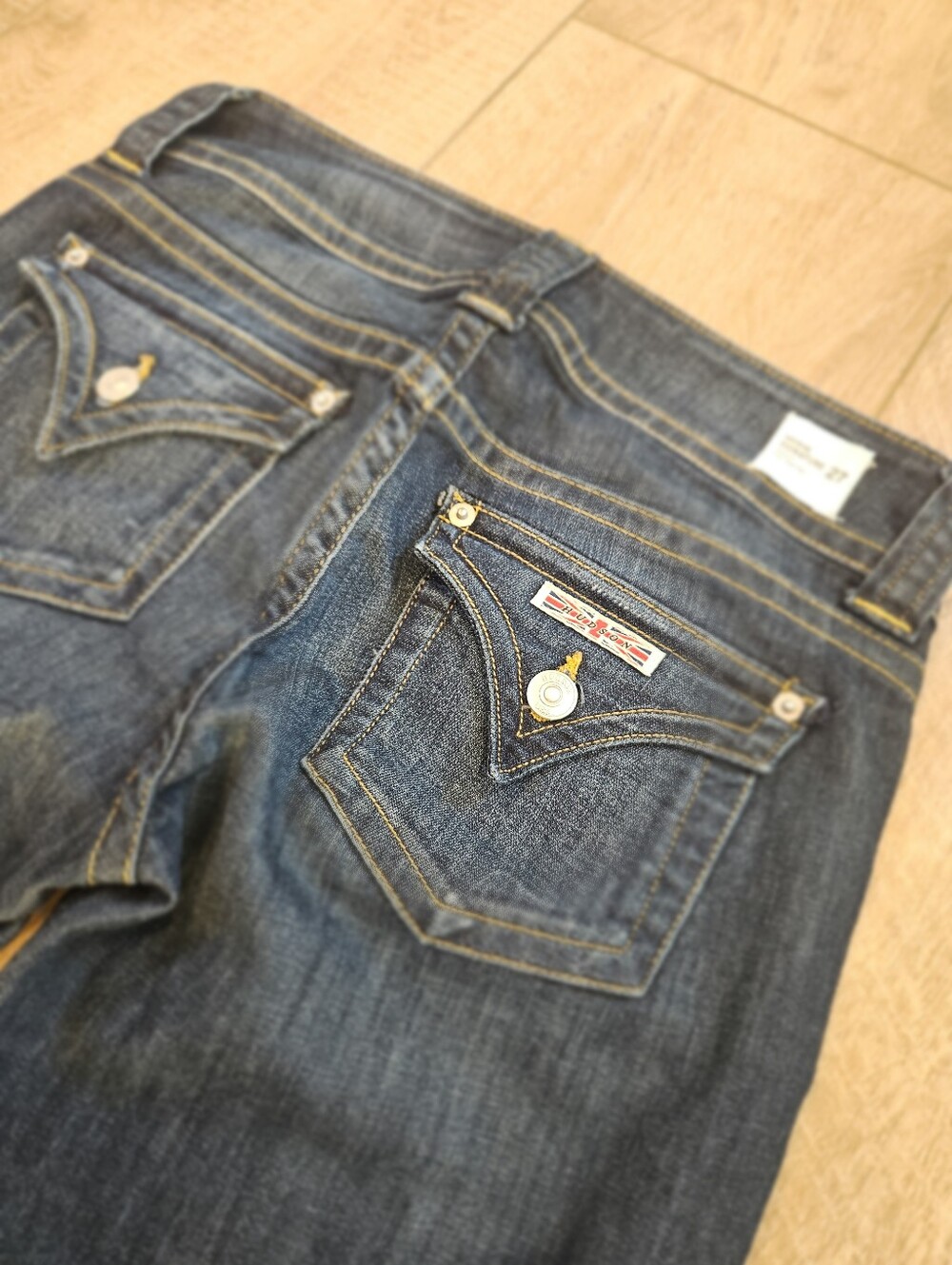 Y2K Hudson Signature Mid Rise Bootcut Jeans Dark Wash Flap Pocket Size 27